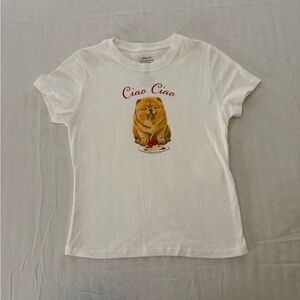 Organic Collective “Ciao Ciao” Graphic T-Shirt Chow Chow Dog Spaghetti Print - M